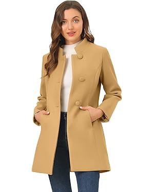 Allegra K Women's Winter Overcoat Mid-Long Stand Collar Single Breasted Coat Outerwear | Amazon (US)