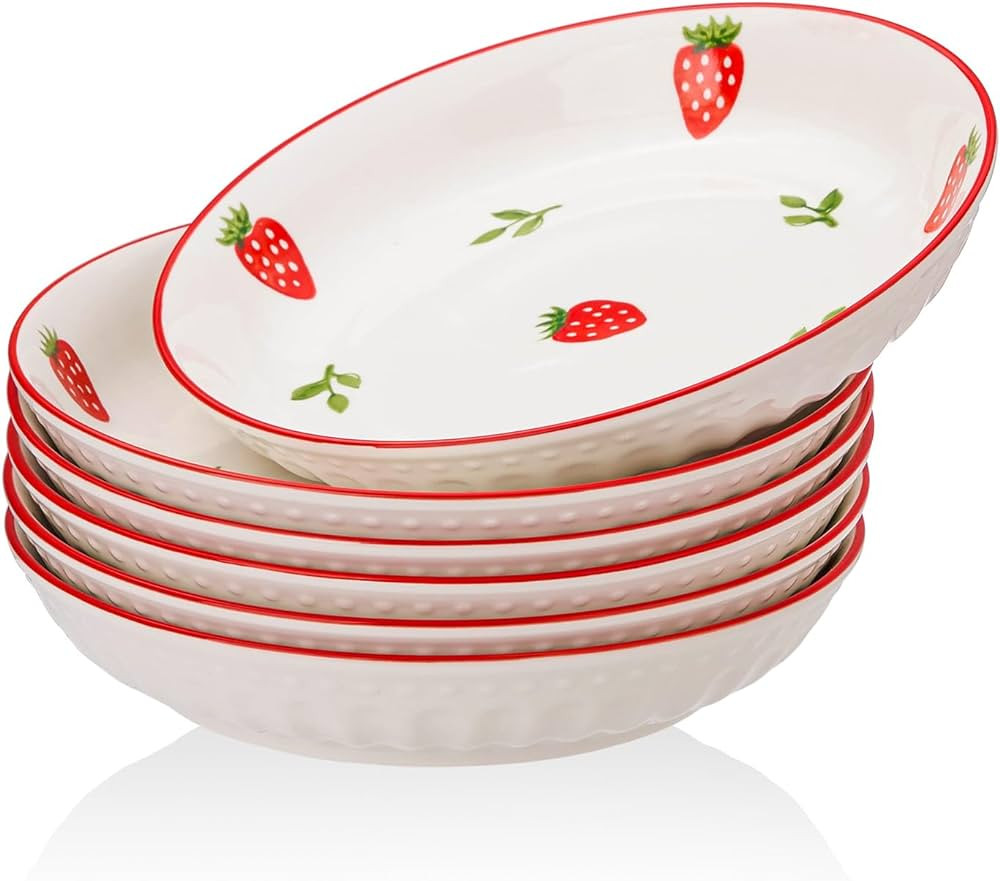 Porcelain Bowls Set Strawberry 8 Inch Pasta Bowls Set of 6, Salad Bowls 17.6 OZ | Amazon (US)