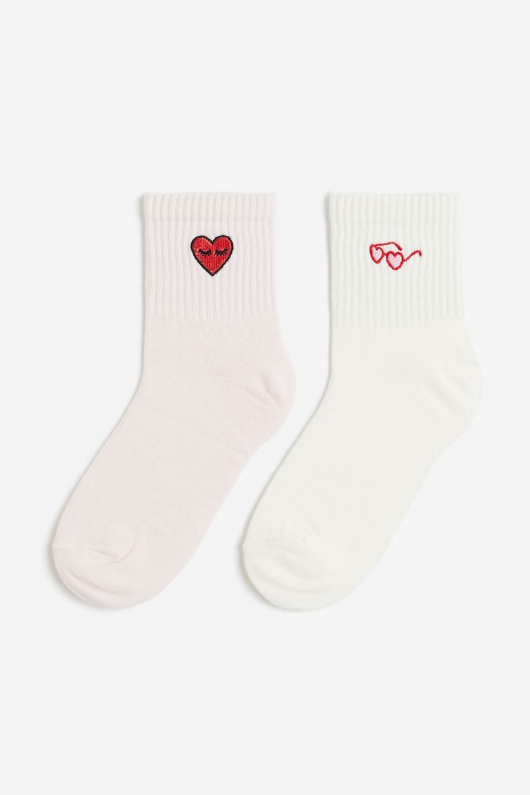 2-pack Socks - Light pink/heart - Ladies | H&M US | H&M (US + CA)
