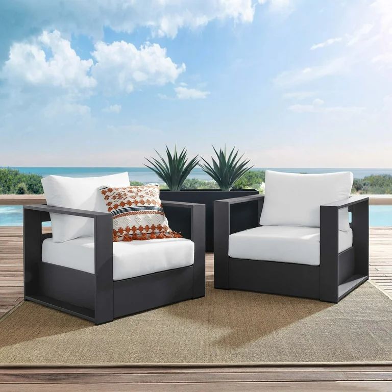 Modway Tahoe Outdoor Patio Powder-Coated Aluminum 2-Piece Armchair Set in Gray White | Walmart (US)