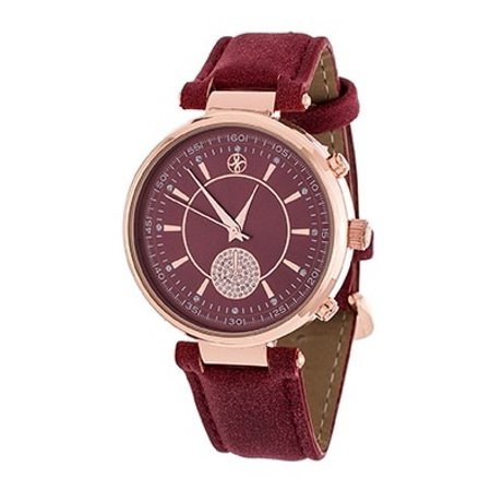 Fortune NYC Women's T-Bar Strap Analog Watch, Burgundy PU Leather Strap | Walmart (US)