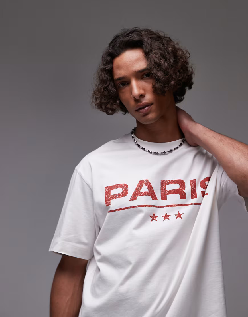 Topman oversized fit t-shirt with Paris print in white | ASOS (Global)