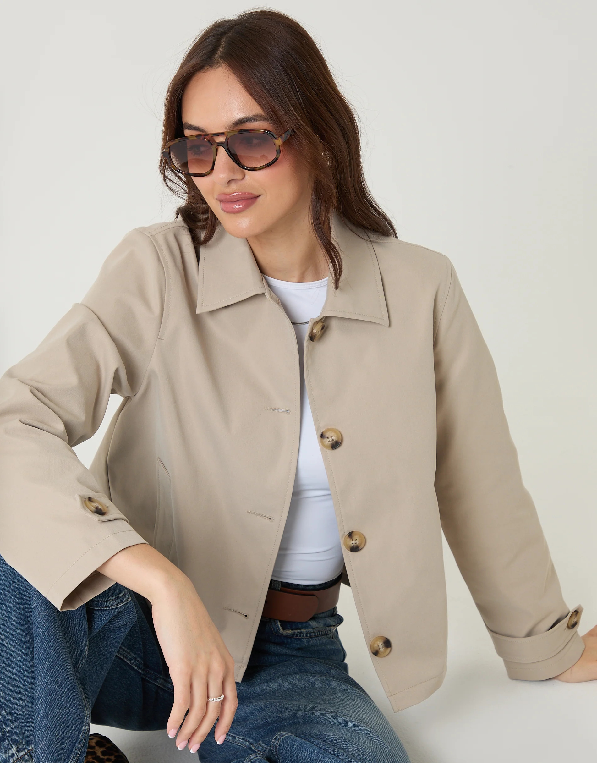 Stone Cropped Collared Trench Coat | Threadbare