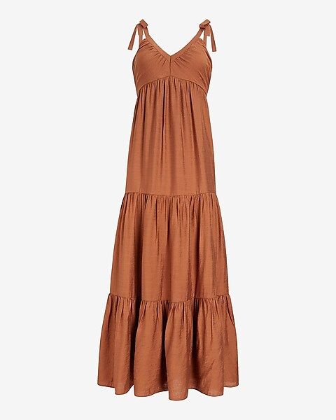 Ruched V-Neck Tiered Maxi Dress | Express