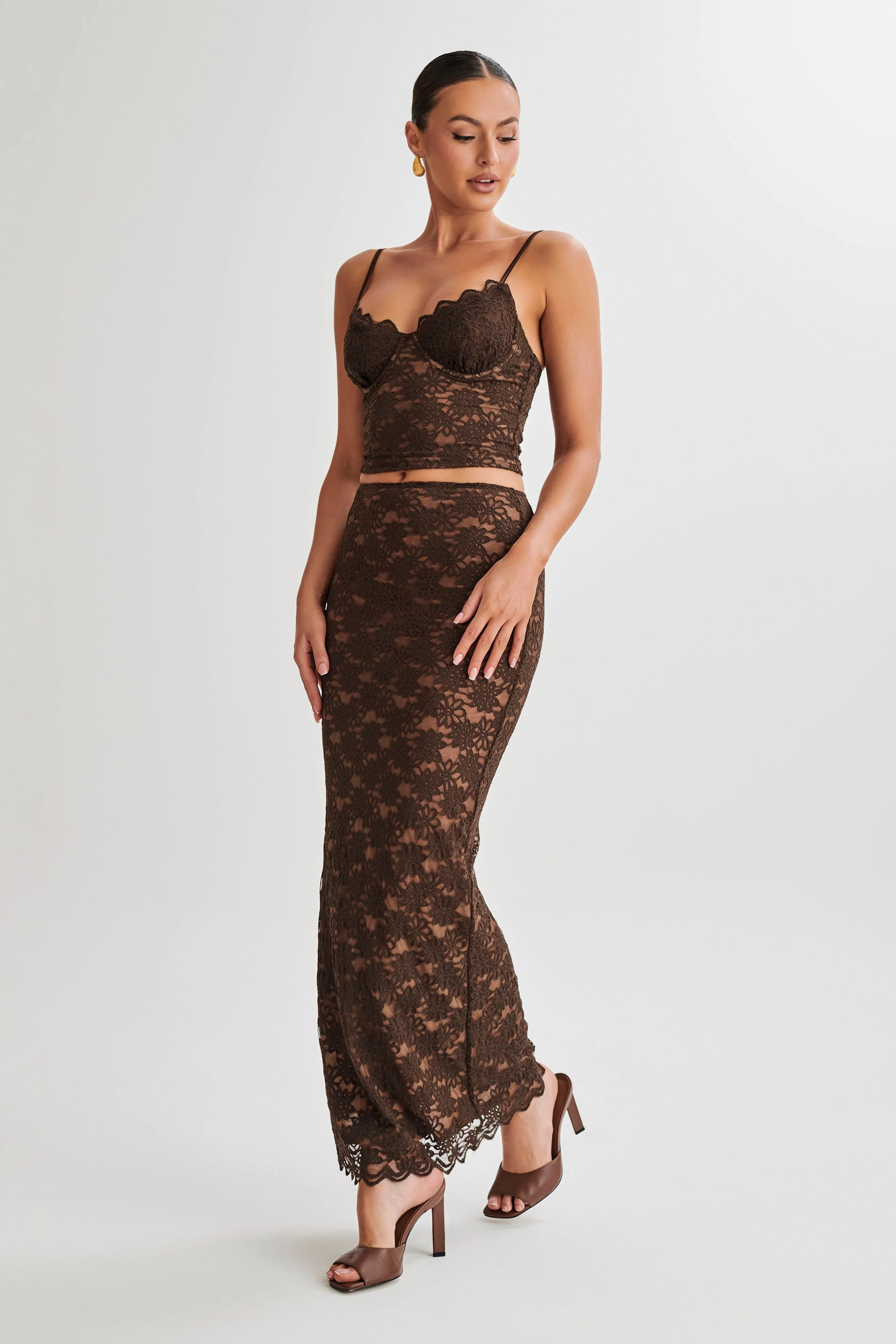 Joey Lace Corset Top - Chocolate | MESHKI US
