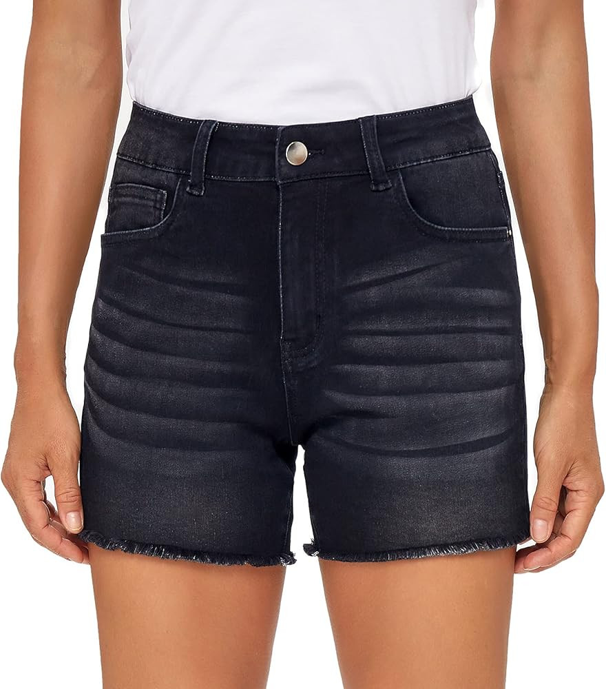 VIPONES Women Jean Shorts High Waisted Stretchy Frayed Raw Hem Vintage Casual Denim Shorts | Amazon (US)