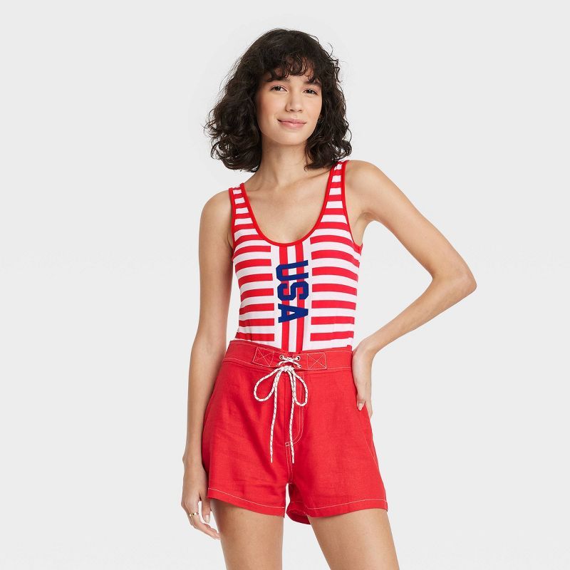 Women's USA Stripes Graphic Bodysuit - White | Target