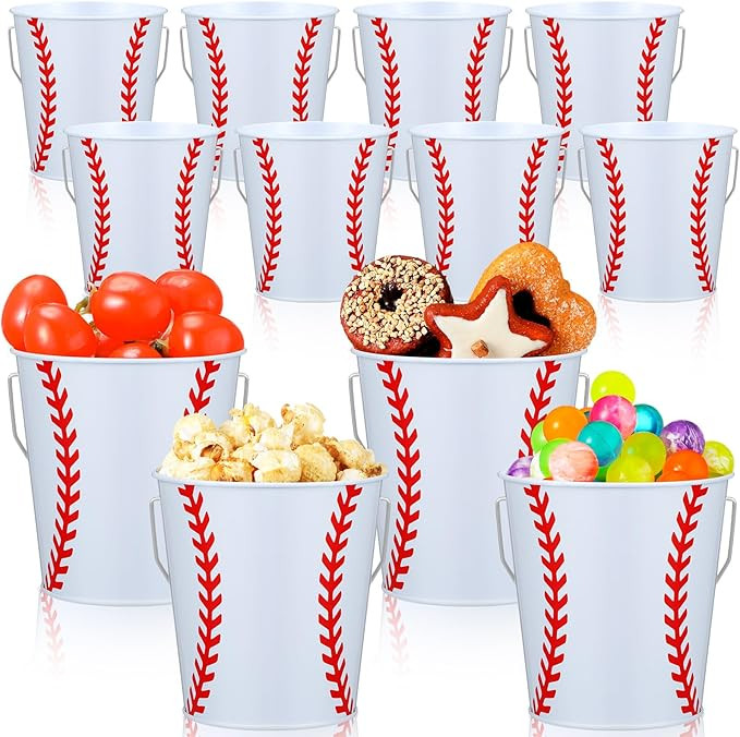 Wenqik 12 Pcs Baseball Metal Bucket with Handles Baseball Small Metal Bucket Mini Tin Pail Contai... | Amazon (US)