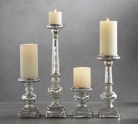 Antique Mercury Glass Pillar Holder | Pottery Barn (US)