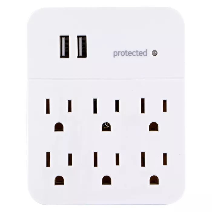General Electric 6 Outlet 2 USB Port Surge Protector Wall Tap 560 White | Target