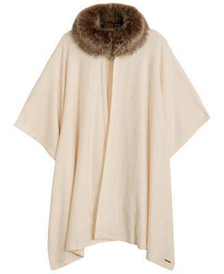 Faux Fur Collar Knit Ruana Wrap | Macy's