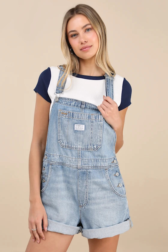 Utility Shortall Light Wash Denim Overalls | Lulus