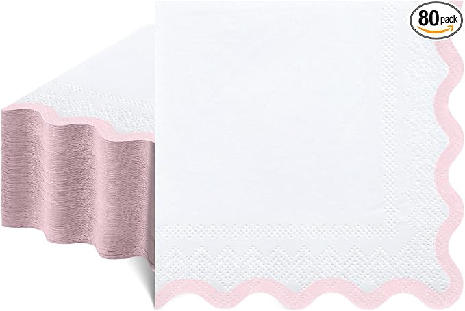 NatNarr 80 Pcs Cocktail Napkins, 3 Ply Pink Scalloped Napkins Disposable Dessert Beverage Napkin ... | Amazon (US)
