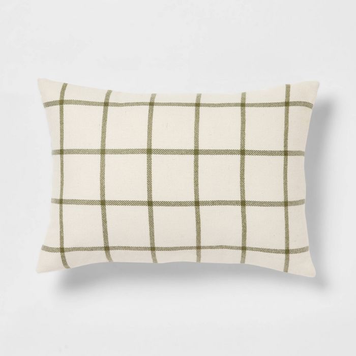 Windowpane Plaid Lumbar Christmas Throw Pillow Green - Threshold&#8482; | Target