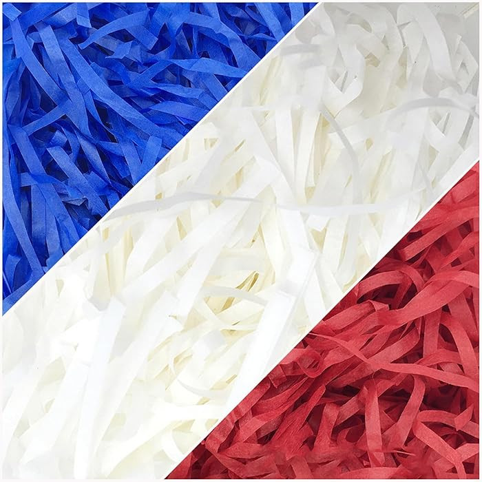 8.5 oz / 240g Patriotic Grass Basket Filler Bulk, Red White Blue Crinkle Cut Paper Shred for Gift... | Amazon (US)