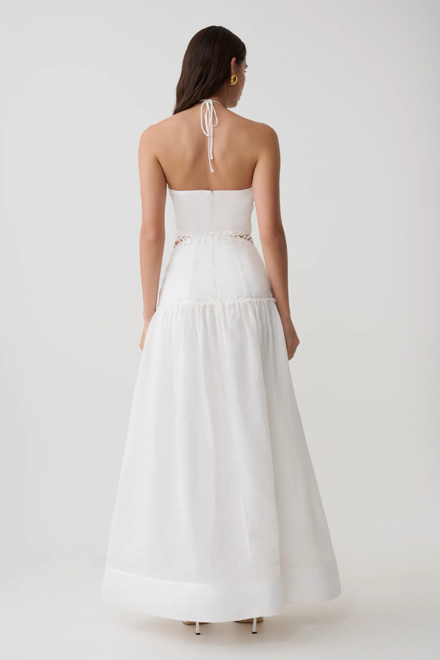 Fiona Linen Halter Maxi Dress - White | Meshki UK