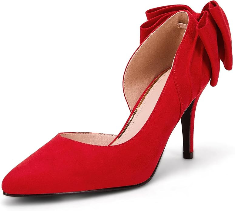 Coutgo Women's Pointed Toe High Heels Back Bow Tie D'Orsay Pumps Stiletto Wedding Dress Party Sue... | Amazon (US)