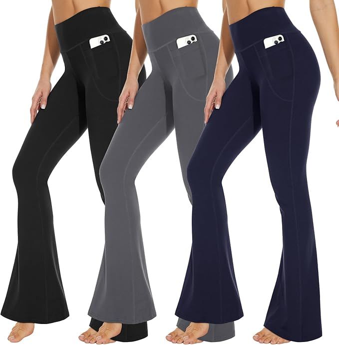 3 Packs Leggings with Pockets for Women, Soft High Waisted Tummy Control Workout Yoga Pants (Reg ... | Amazon (US)