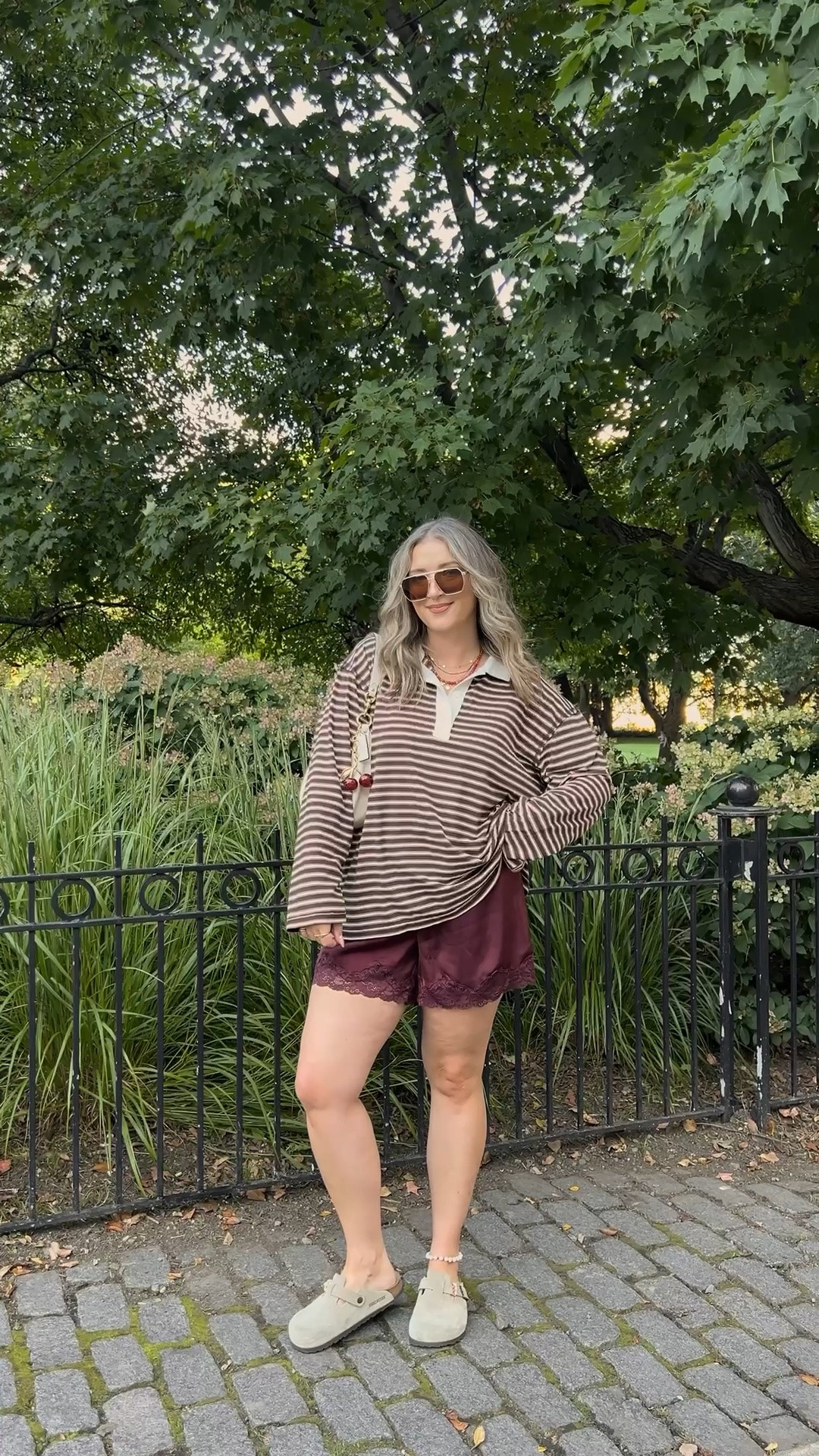 Fall ootd! Wearing L in the striped polo top and M in the lace shorts. I’m a 9.5-10 shoe and wear a 40 in the Birkenstock clogs

#LTKfall #LTKsale #LTKmidsize