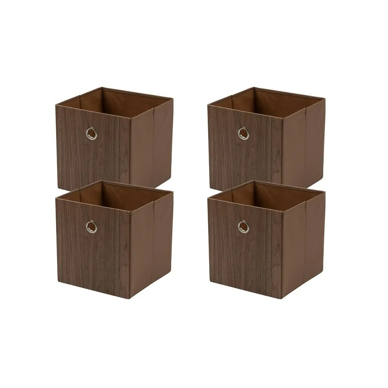 Mainstays Collapsible Fabric Cube Storage Bins (10.5" x 10.5"), 4 Pack, Natural Wood | Walmart (US)