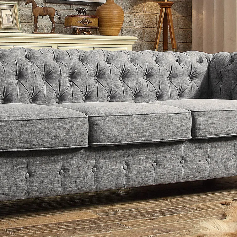 Quitaque 88'' Linen Rolled Arm Chesterfield Sofa | Wayfair North America