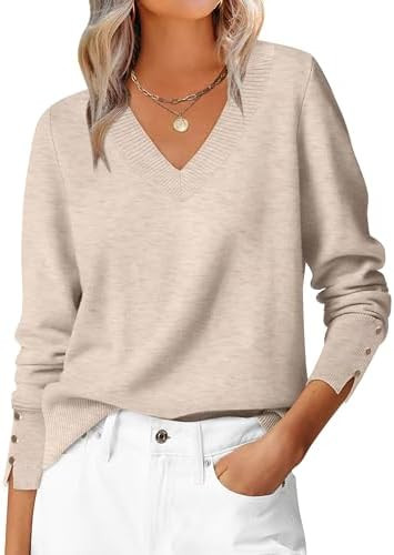 ANRABESS Lightweight Sweaters for Women Long Sleeve V Neck Shirts Business Casual Work Blouses 20... | Amazon (US)