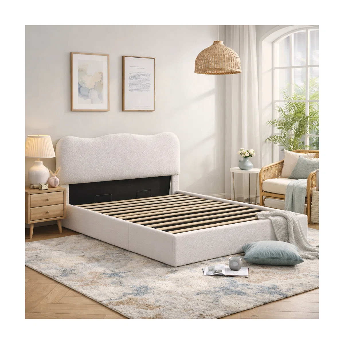 Bensu Boucle Hydraulic Lift Up Storage Upholstered Platform Bed | Wayfair North America