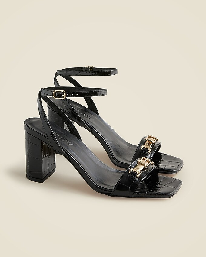 Evelyn buckle-strap sandal heels in croc-embossed Italian leather | J. Crew US