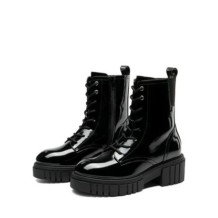 BURUDANI Women's Chunky Sole Lace-Up Combat Boots | Walmart (US)