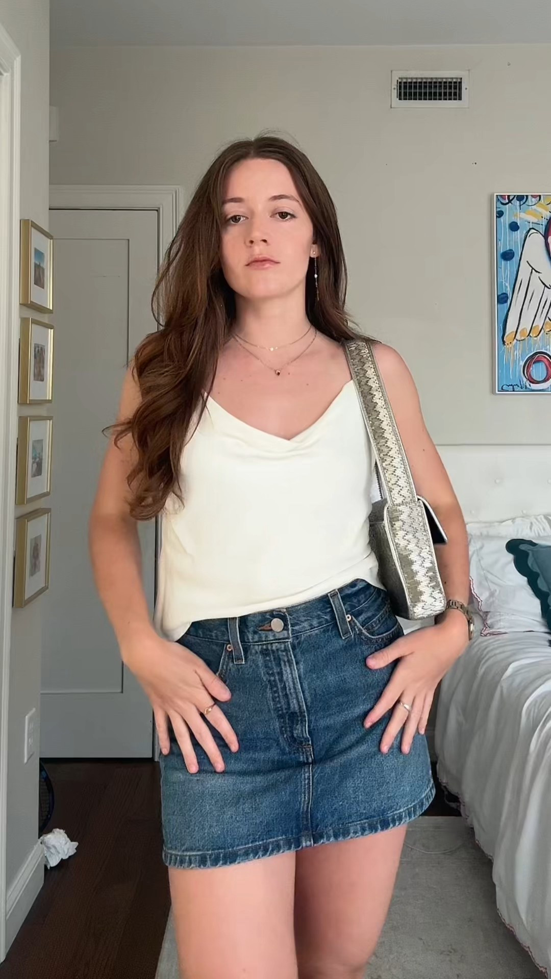 Top is old Zara + jean skirt is Aritzia (size 26) + bag is Staud + heels are Calvin Klein 

#LTKStyleTip #LTKItBag