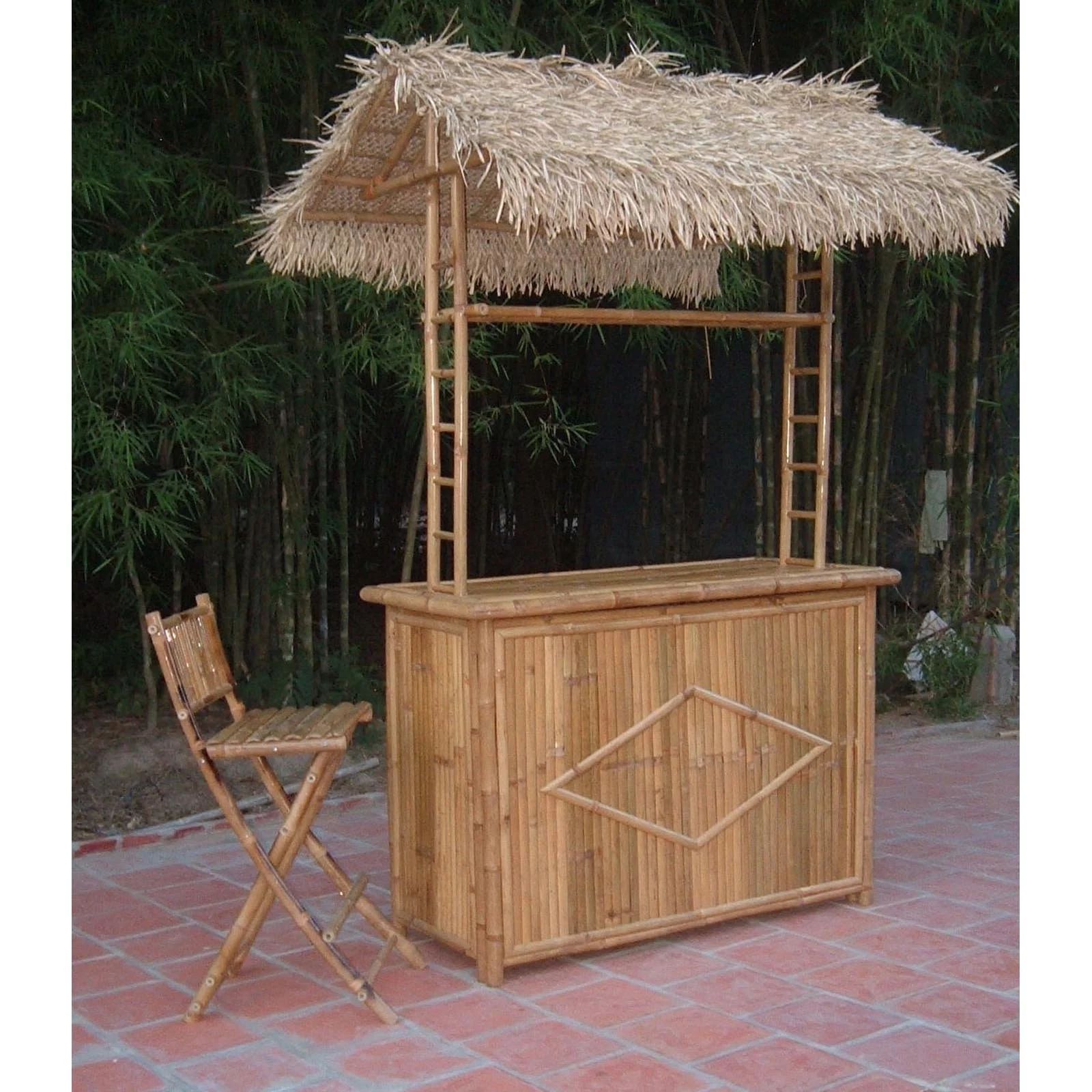 Bamboo54 3 pc. Thatch Roof Tiki Bar with 2 Folding Chairs | Walmart (US)