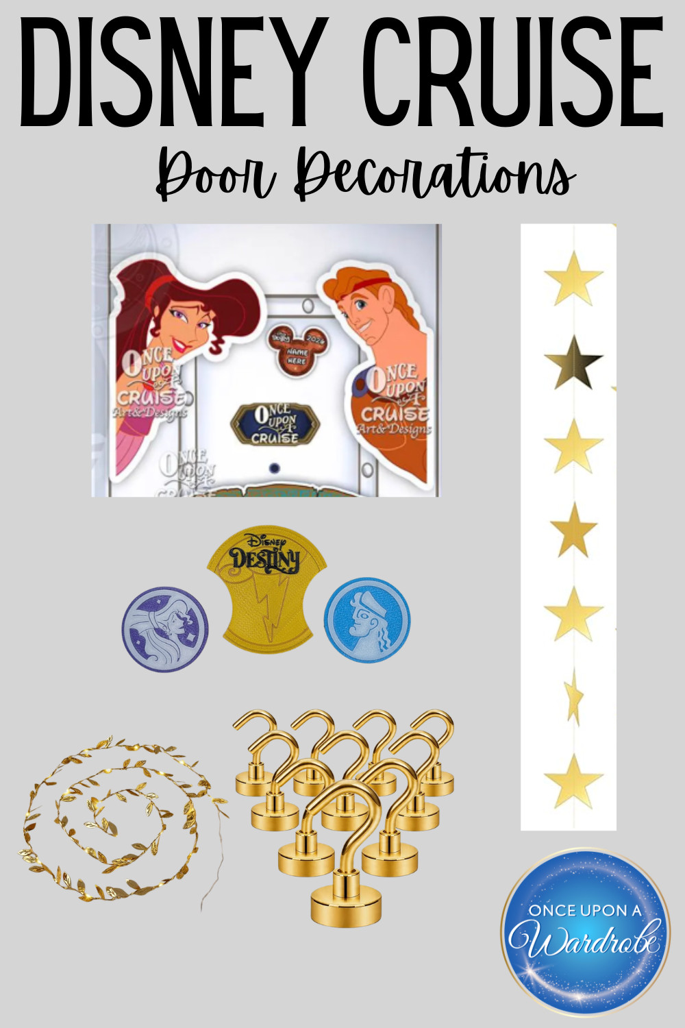 Disney Cruise door decoration ideas for a Disney Destiny sailing! This Hercules-inspired setup is such a fun way to decorate your stateroom door, make your room easier to find, and add a little theme to your cruise. Linking magnetic hooks, door garland, star decorations, and Disney cruise door decor finds. 

 #LTKTravel