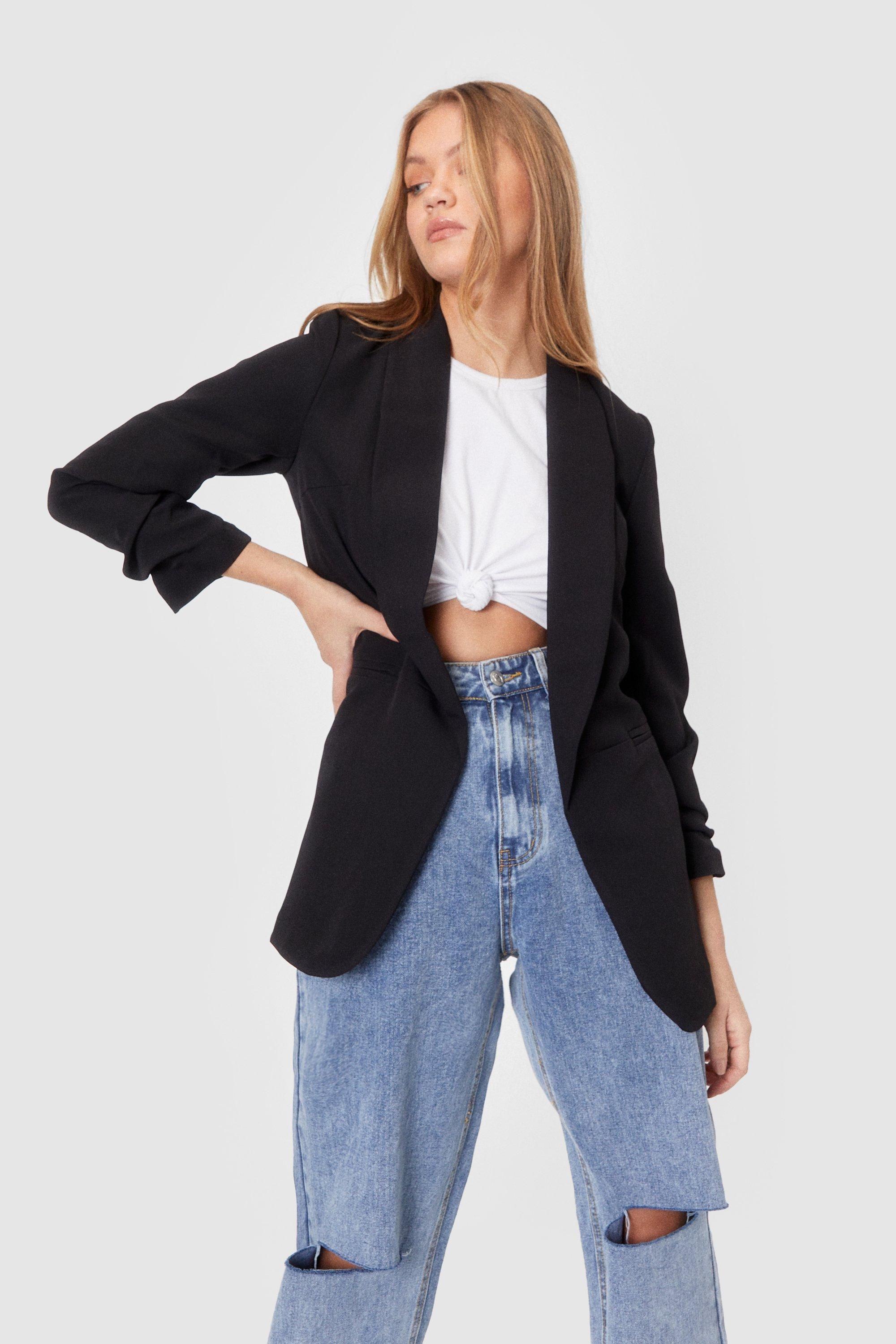 Ruched Sleeve Longline Blazer | Nasty Gal (US)