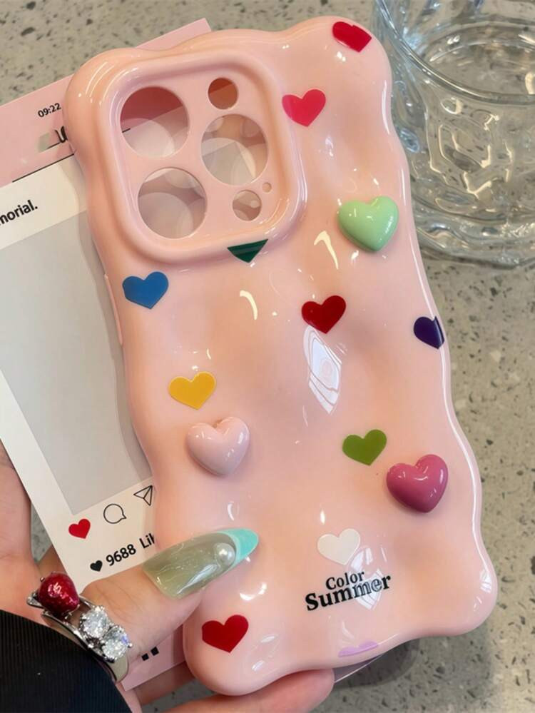 Cute Candy Color 3D Heart Cube Solid Wave Soft Phone Case, Compatible With Iphone 17 Pro Max, 17 Pro, 17 Air, 17, 16, 15, 13 Pro Max, 11, 12, 14 Pro Max; Cute Macaron Glossy Shockproof Phone Case | SHEIN