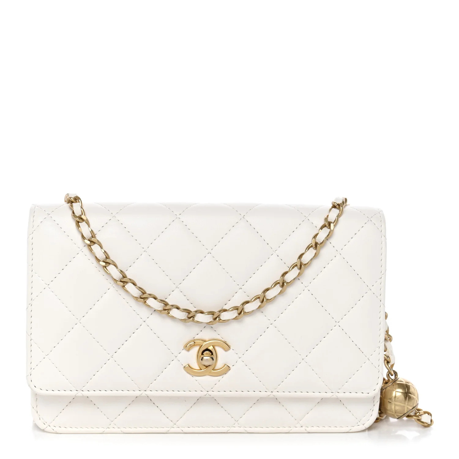 Lambskin Quilted CC Pearl Crush Wallet on Chain WOC White | FASHIONPHILE (US)