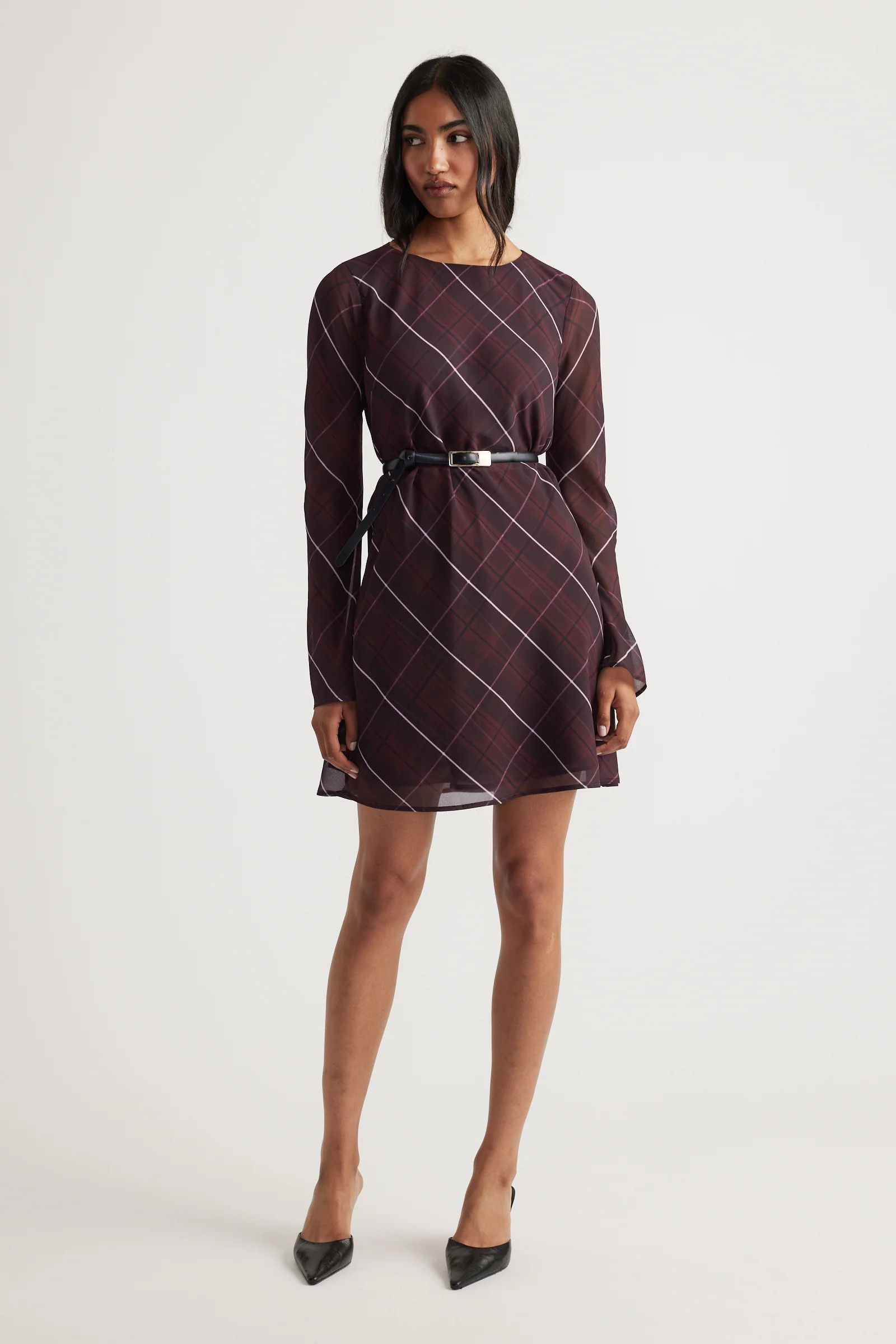 Chelsea Georgette Mini Dress - Check Print | DECJUBA