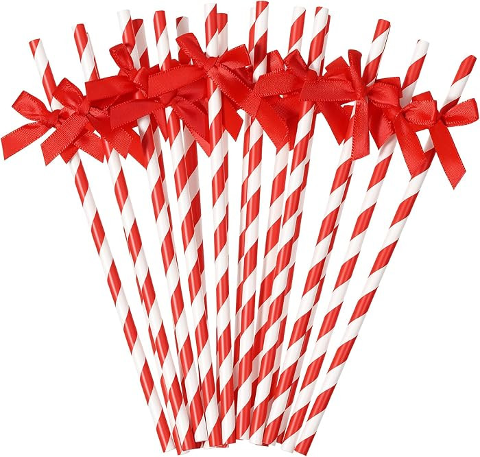 30PCS Red Paper Straws, Disposable Drinking Straw, 9.8 Inch Red and White Straws for Cocktail, Co... | Amazon (US)