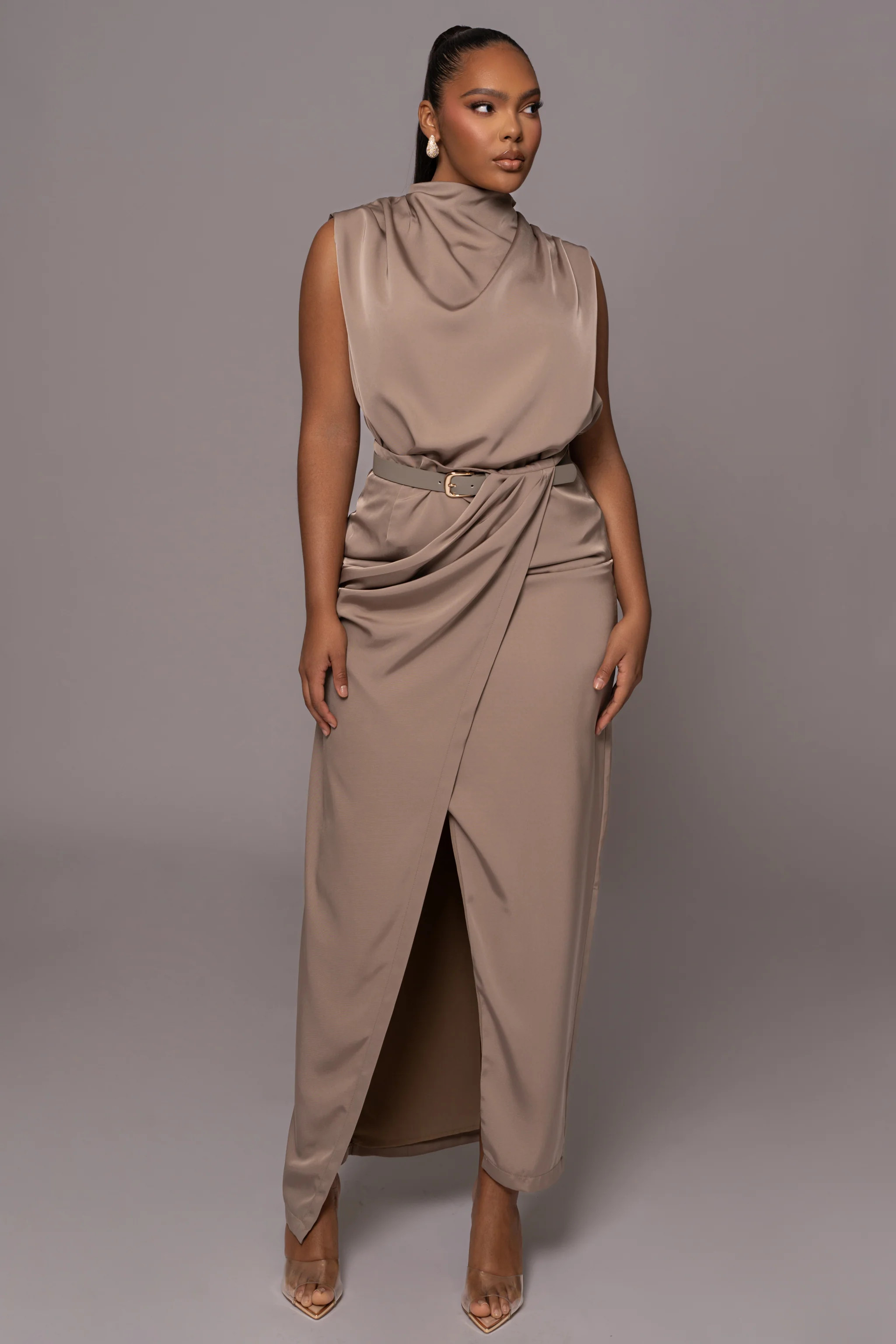 Beige Jamila Drape Skirt | JLUXLABEL