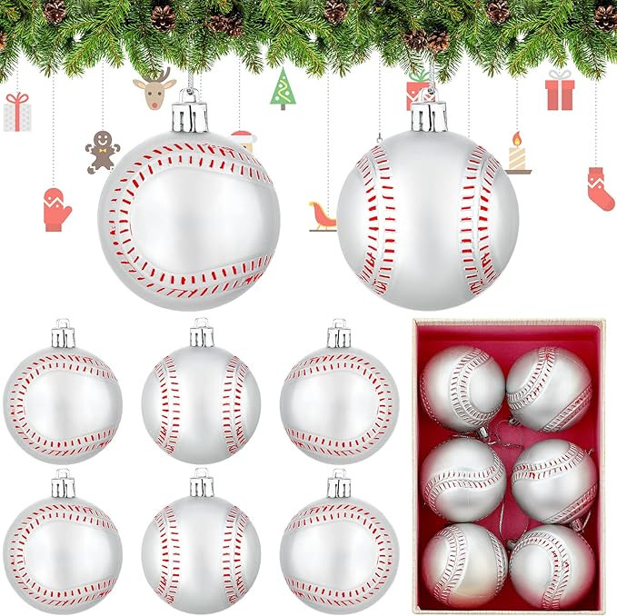 6 Pcs Baseball Party Ornaments, 2.4 Inch Large Hanging Baseball for Tree Decorations Sport Theme ... | Amazon (US)