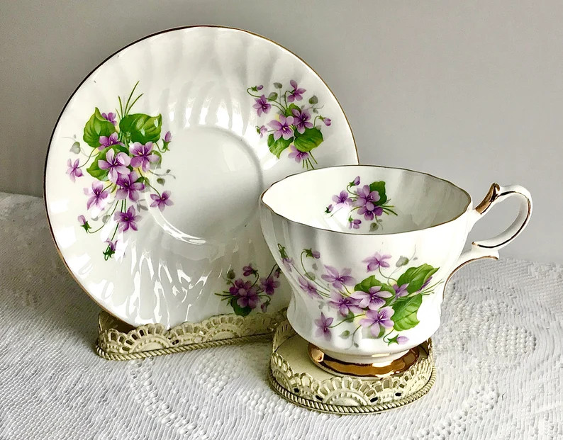 Violets Tea Cup Set, Dainty Purple & Lavender Flowers, Embossed Design, Gold Trim, English Bone C... | Etsy (US)