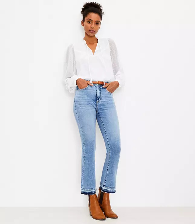 Let Down Hem High Rise Kick Crop Jeans in Authentic Indigo | LOFT