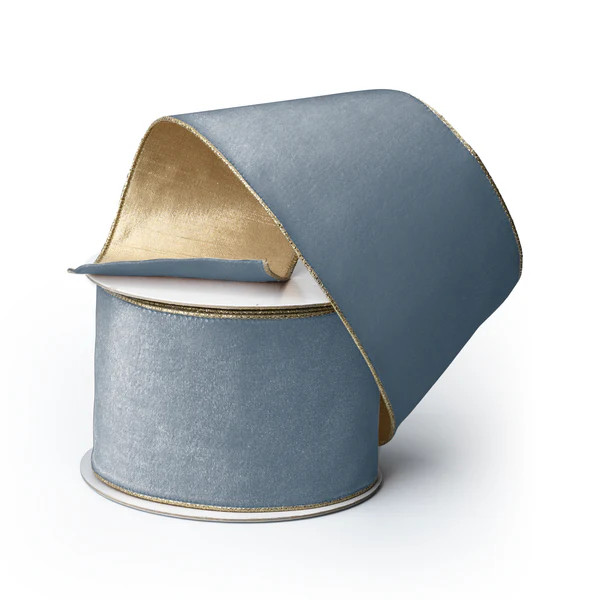 French Blue Velvet Ribbon with Gold Dupioni Back - 4" | Fig and Dove
