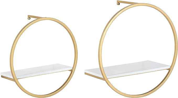 Kate and Laurel Wicks Modern Glam Floating Wall Shelf Set of 2 | Round Gold Metal Frame with Whit... | Amazon (US)