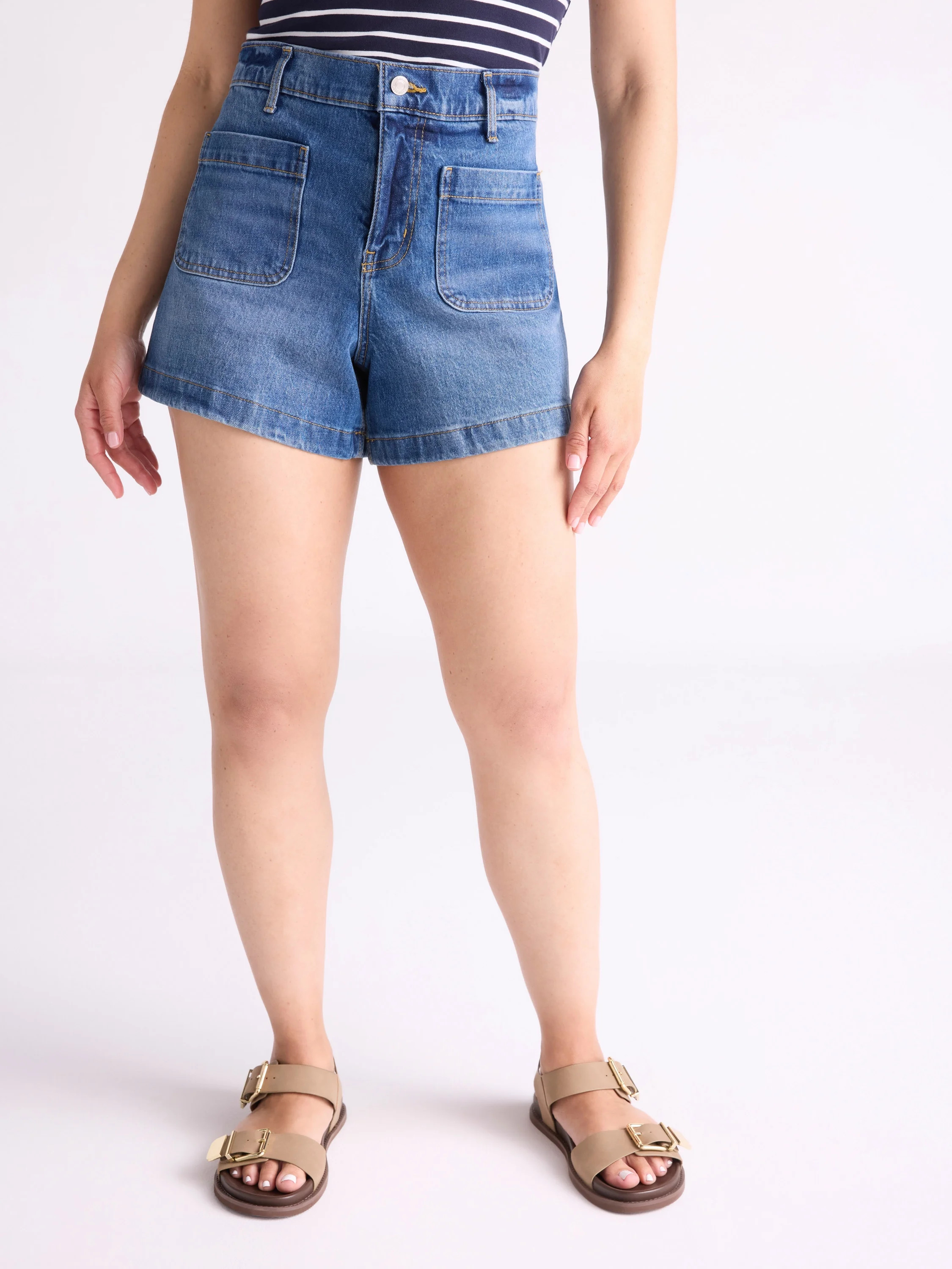 Free Assembly Women's and Women's Plus Patch Pocket Denim Shorts, 4" Inseam, Sizes 0-28 Plus | Walmart (US)