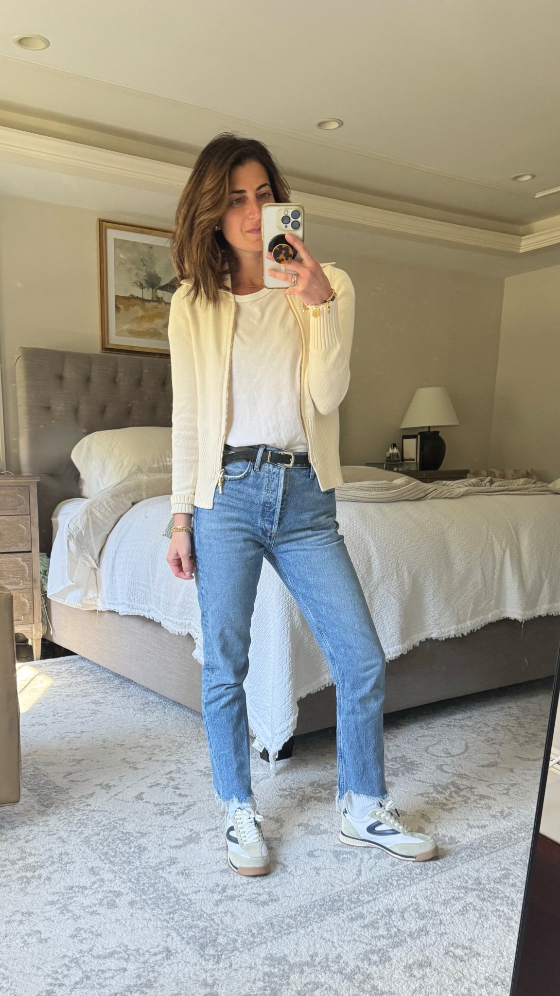 Collared zip up sweater white tee mom jeans denim and tretorn sneakers fall outfit 

#LTKSeasonal #LTKStyleTip #LTKPetite