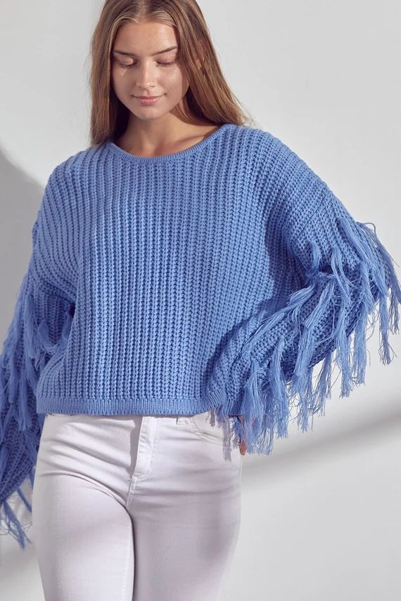 Fringe Sleeve Cropped Sweater | Etsy (US)