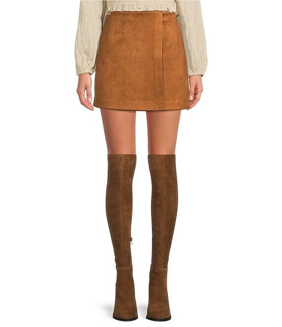 Belle Faux Wrap High Rise Faux Suede Mini Skirt | Dillard's