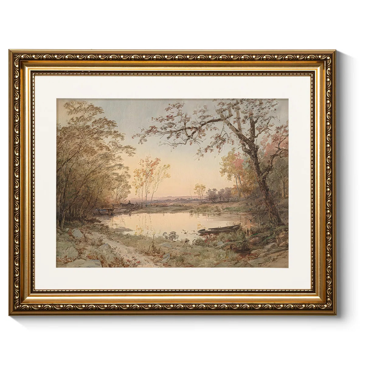 Vintage Gold Framed Wall Art, Nature Fall Landscape Riverside Trees Paintings, Victorian Wall Dec... | Wayfair North America