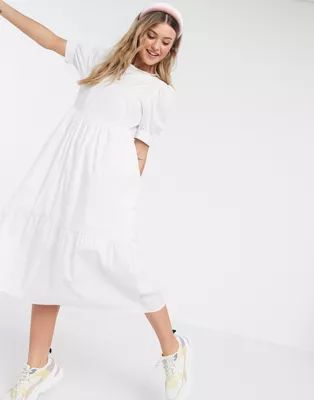 New Look midi poplin smock dress in white | ASOS US