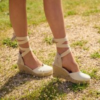 White Satin Espadrilles Wedges With Beige Cotton Ribbon Heart Cut, Boho Wedding Espadrilles Handmade | Etsy (US)